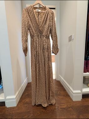 Natalie Martin Beige Polka Dot Long Sleeve Maxi Dress